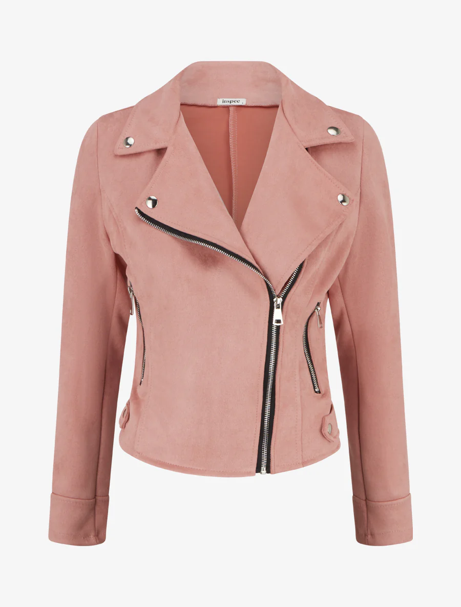 Veste en suédine style perfecto - Vieux rose