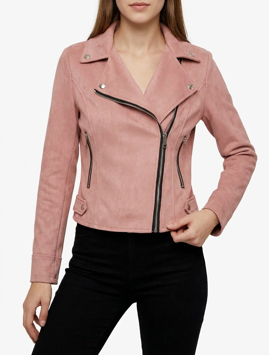 Veste en suédine style perfecto - Vieux rose - Image 4