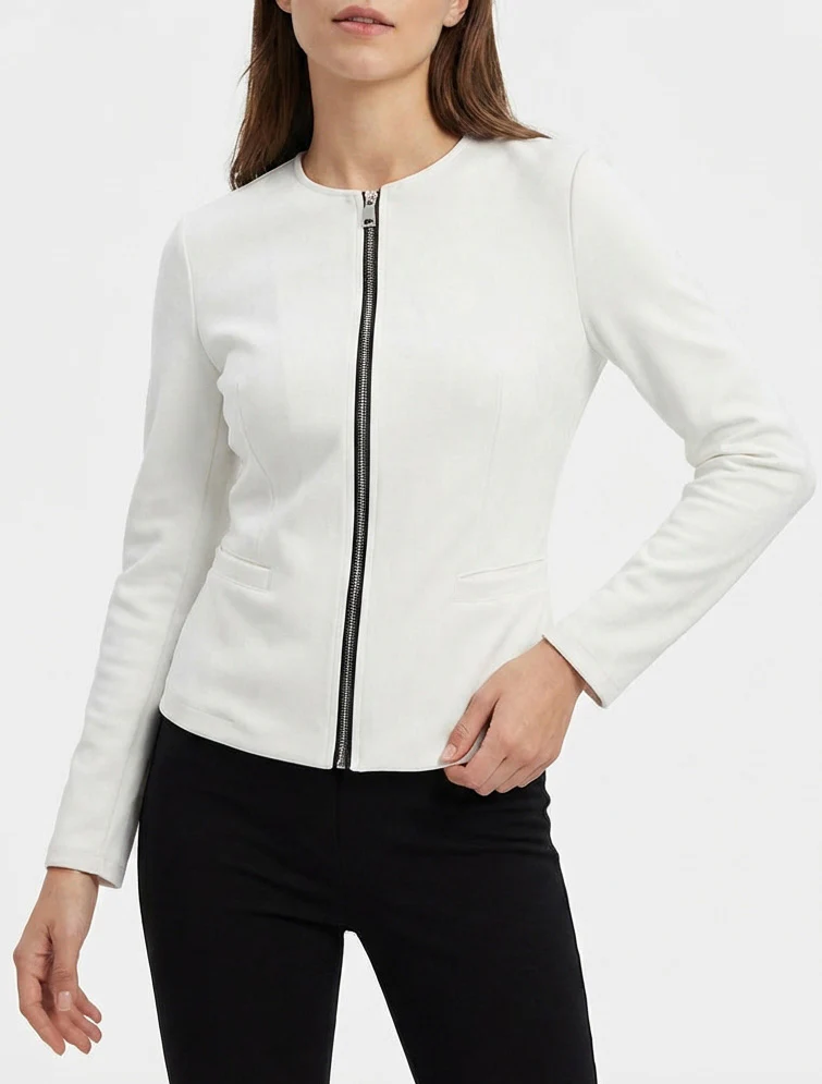 Veste en suédine zippée - Blanc - Image 4