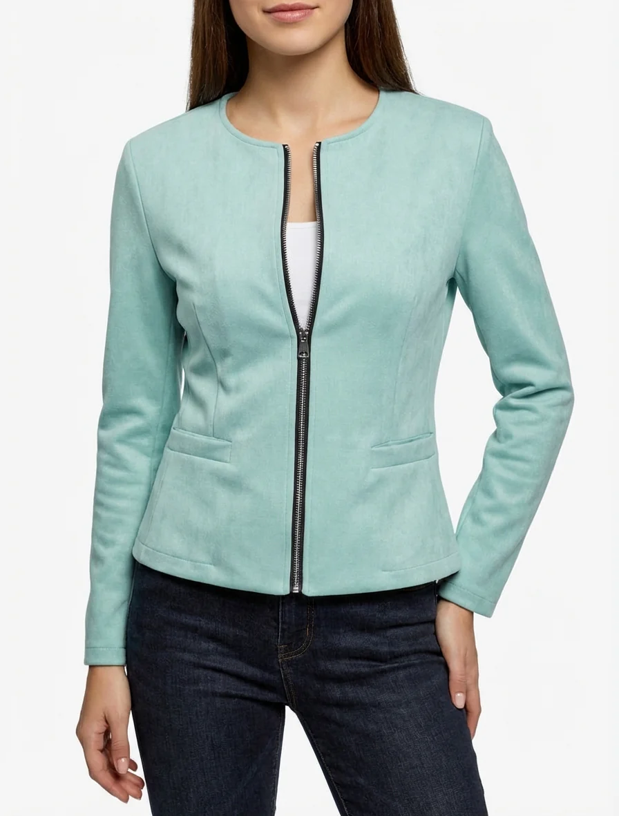 Veste en suédine zippée - Turquoise - Image 4
