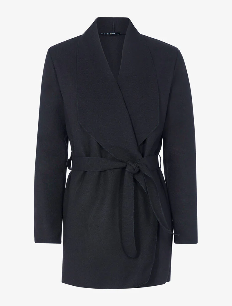 Veste fine ceinturée en feutrine - noir