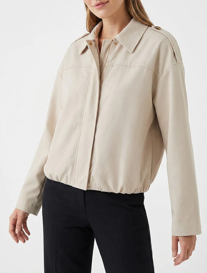 Veste fluide unie zippée - Beige - Image 4
