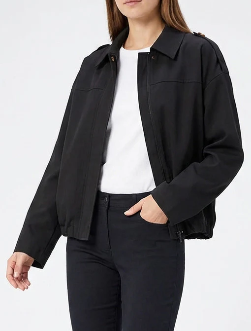 Veste fluide unie zippée - Noir - Image 4