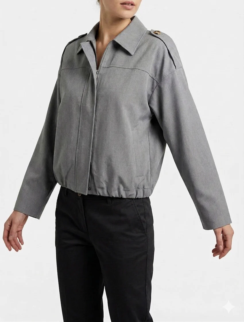 Veste fluide unie zippée - Gris - Image 4