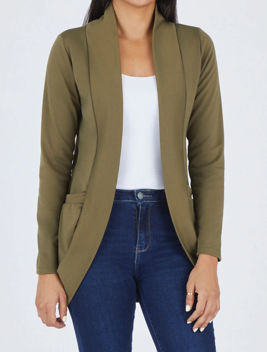 Veste légère ouverte à poches plaquées - Kaki - Image 4