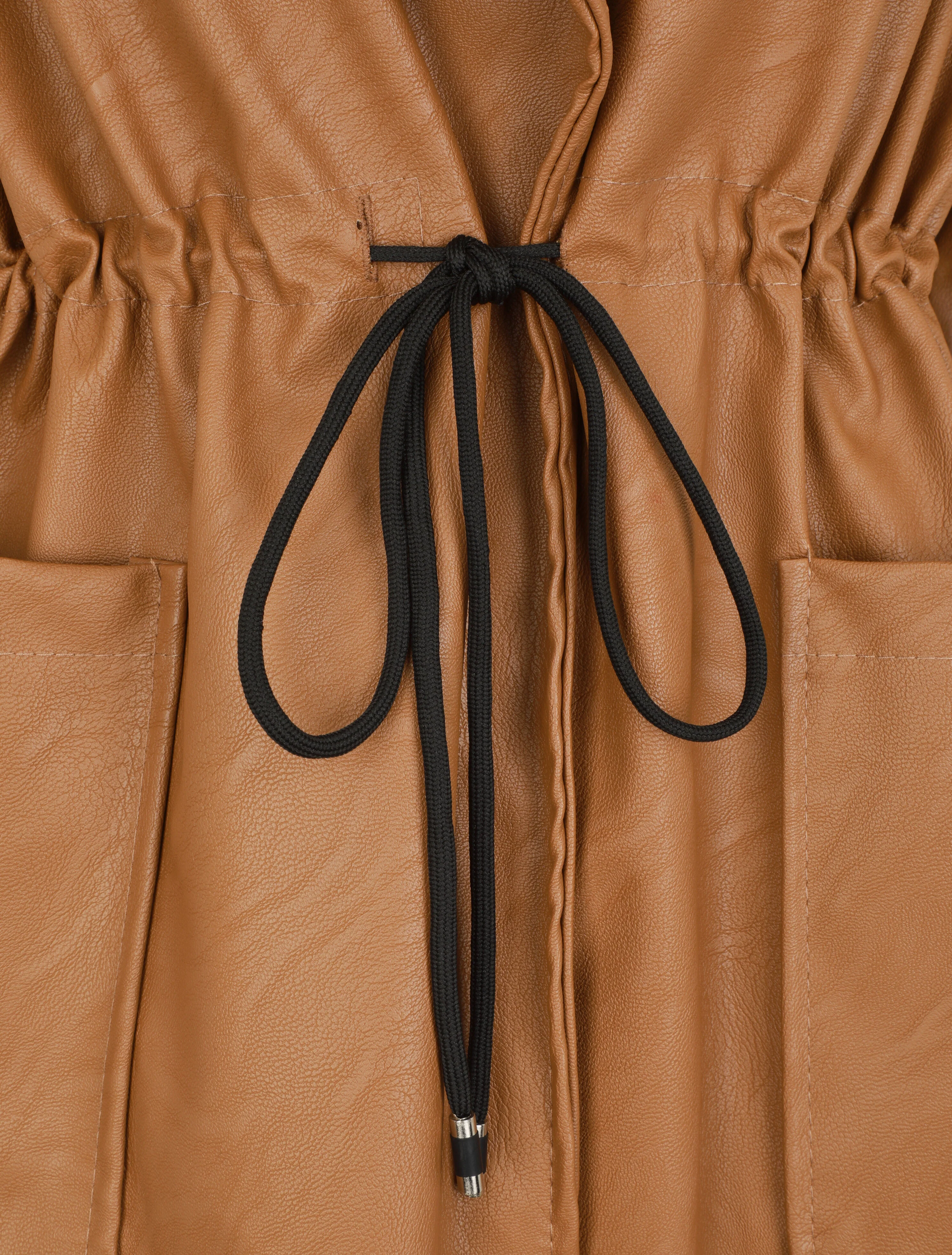 Veste mi-longue en simili - Camel - Image 3