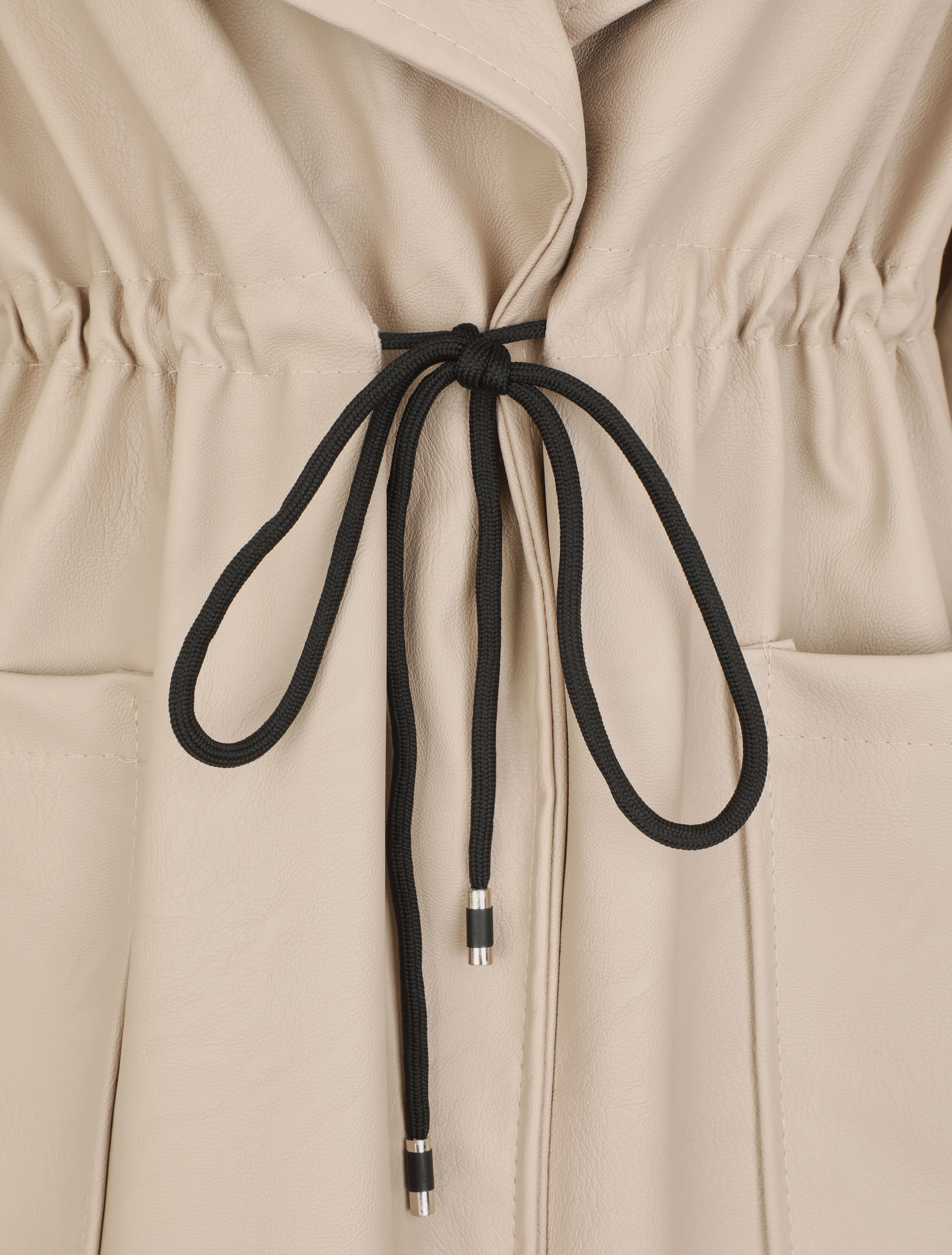 Veste mi-longue en simili - Beige - Image 3