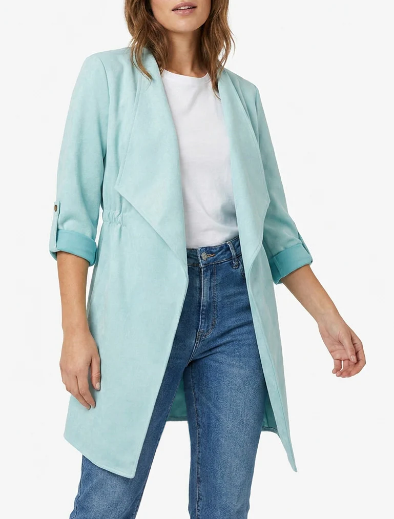 Veste mi-longue en suédine - Bleu clair - Image 4