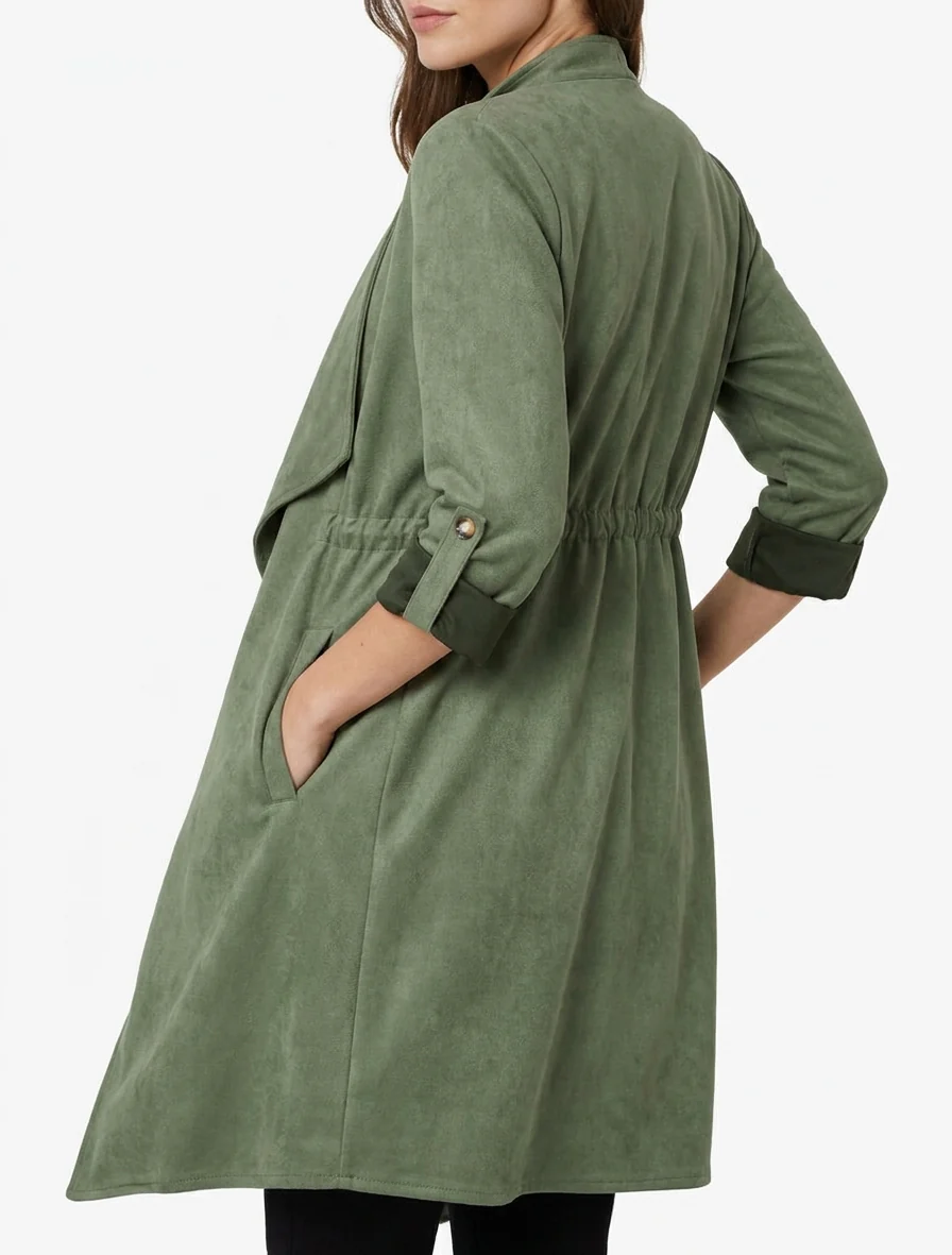 Veste mi-longue en suédine - Kaki - Image 4