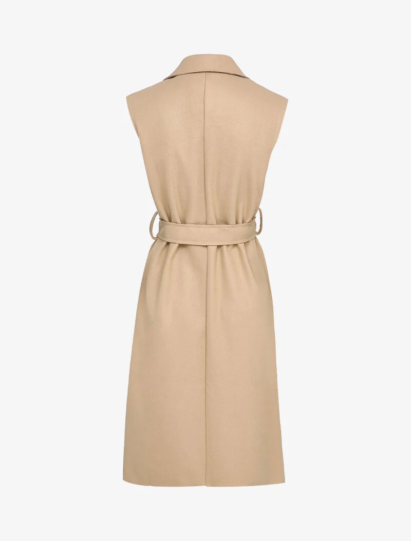Veste mi-longue sans manches - Beige - Image 2