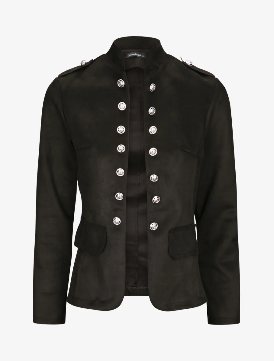 Veste officier cintrée en suédine - Noir