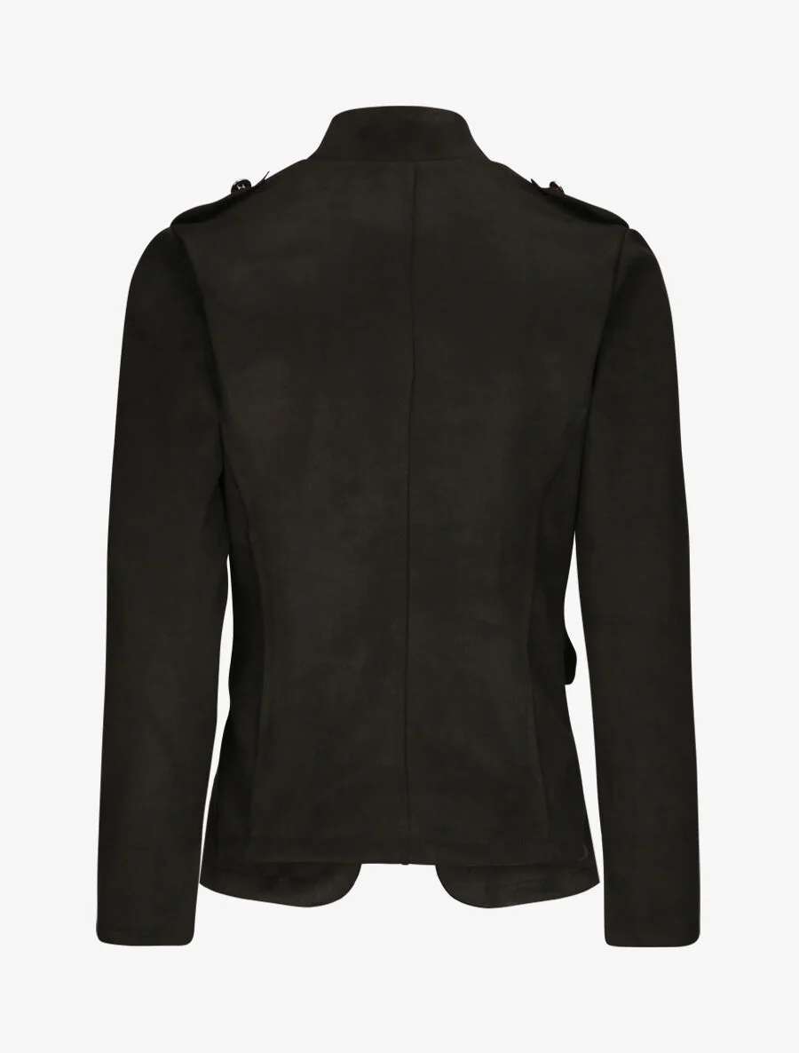 Veste officier cintrée en suédine - Noir - Image 2