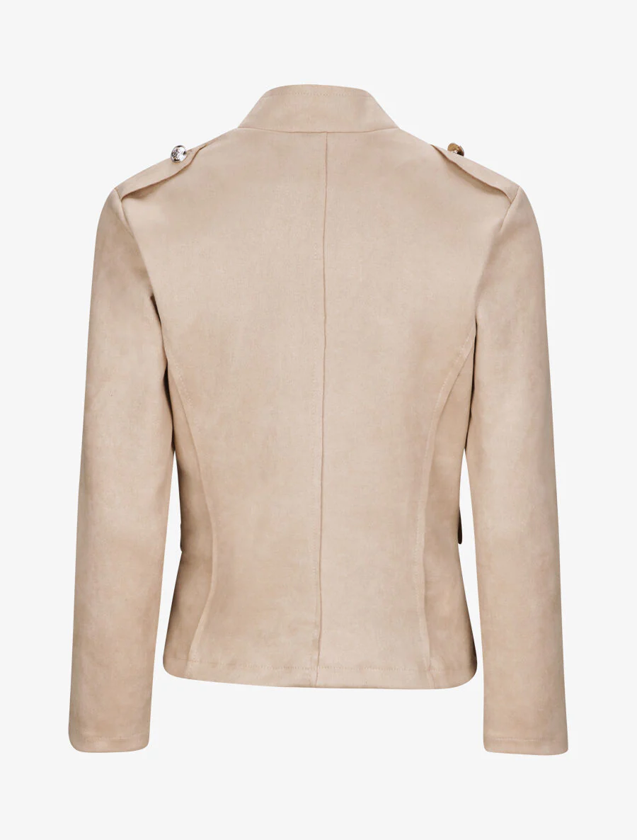 Veste officier cintrée en suédine - Beige - Image 2