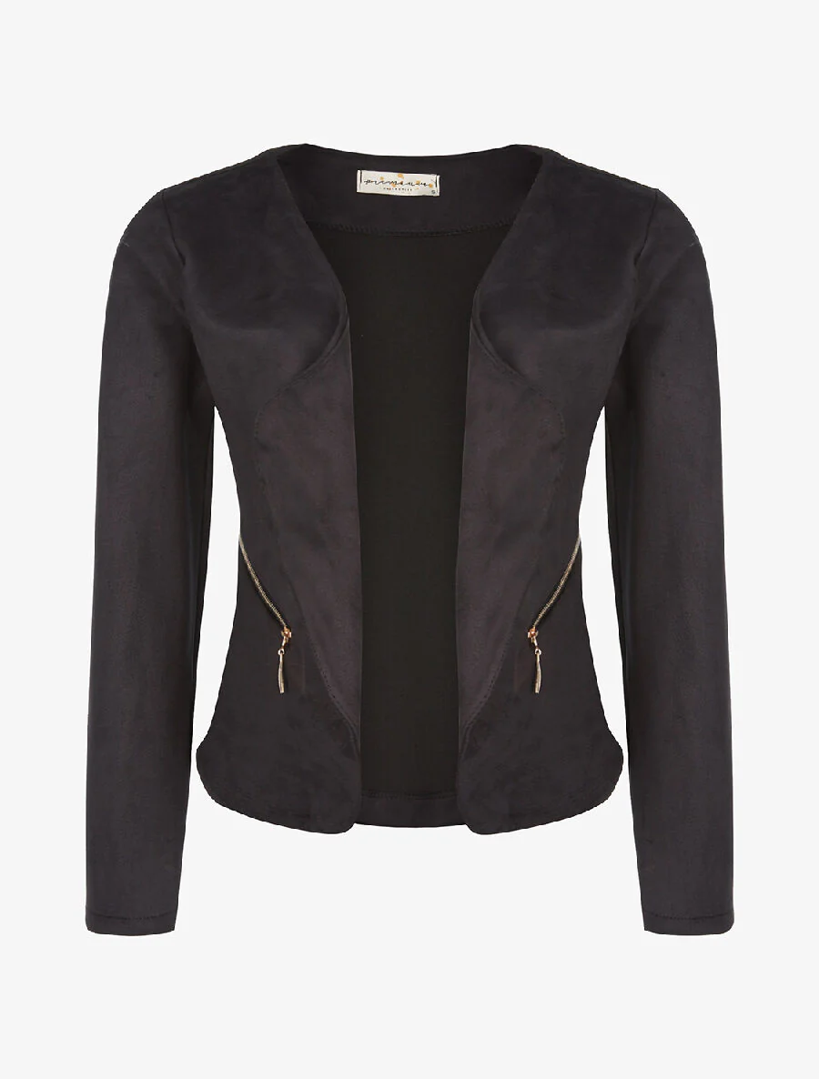 Veste ouverte daim à poches - noir