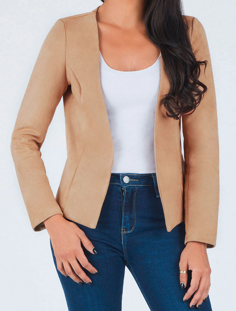 Veste ouverte effet daim - Camel - Image 4
