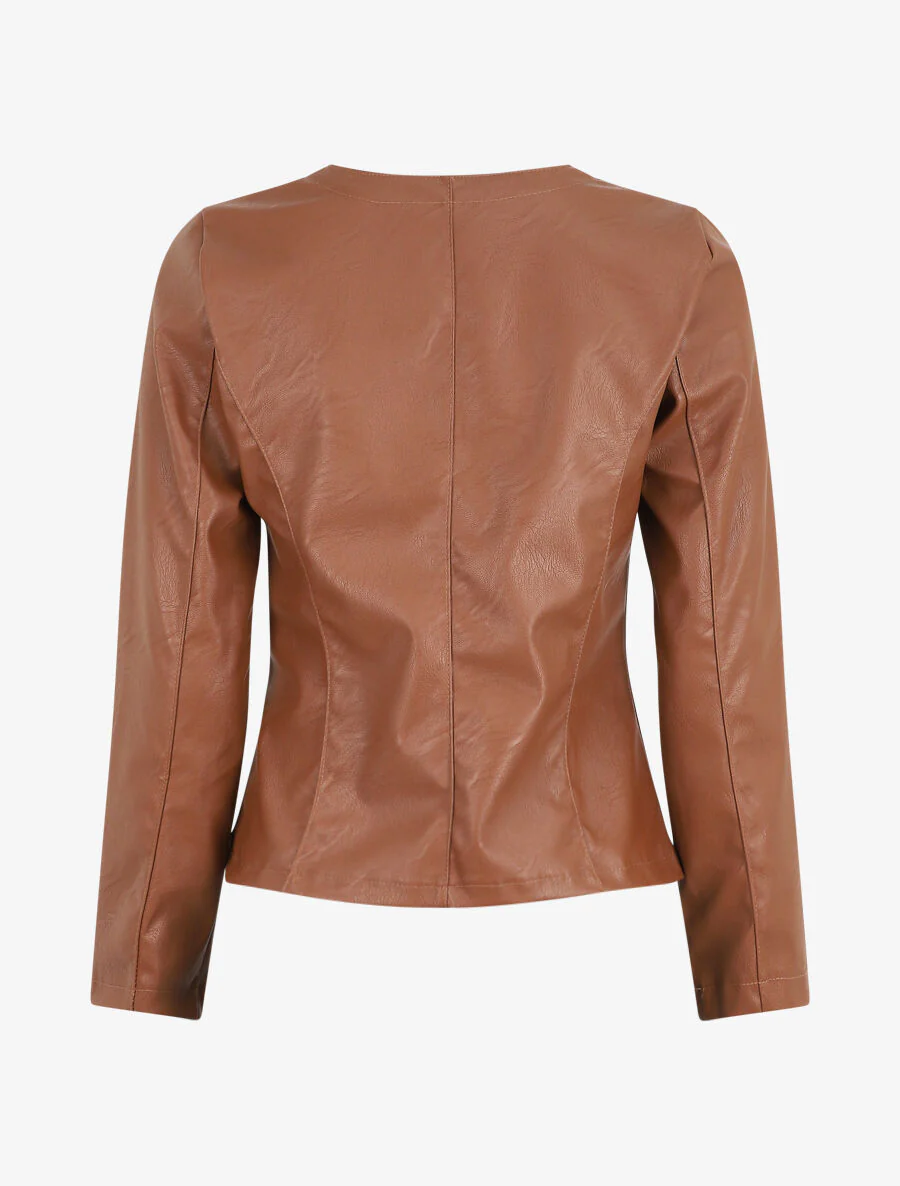 Veste ouverte en simili - Marron - Image 2