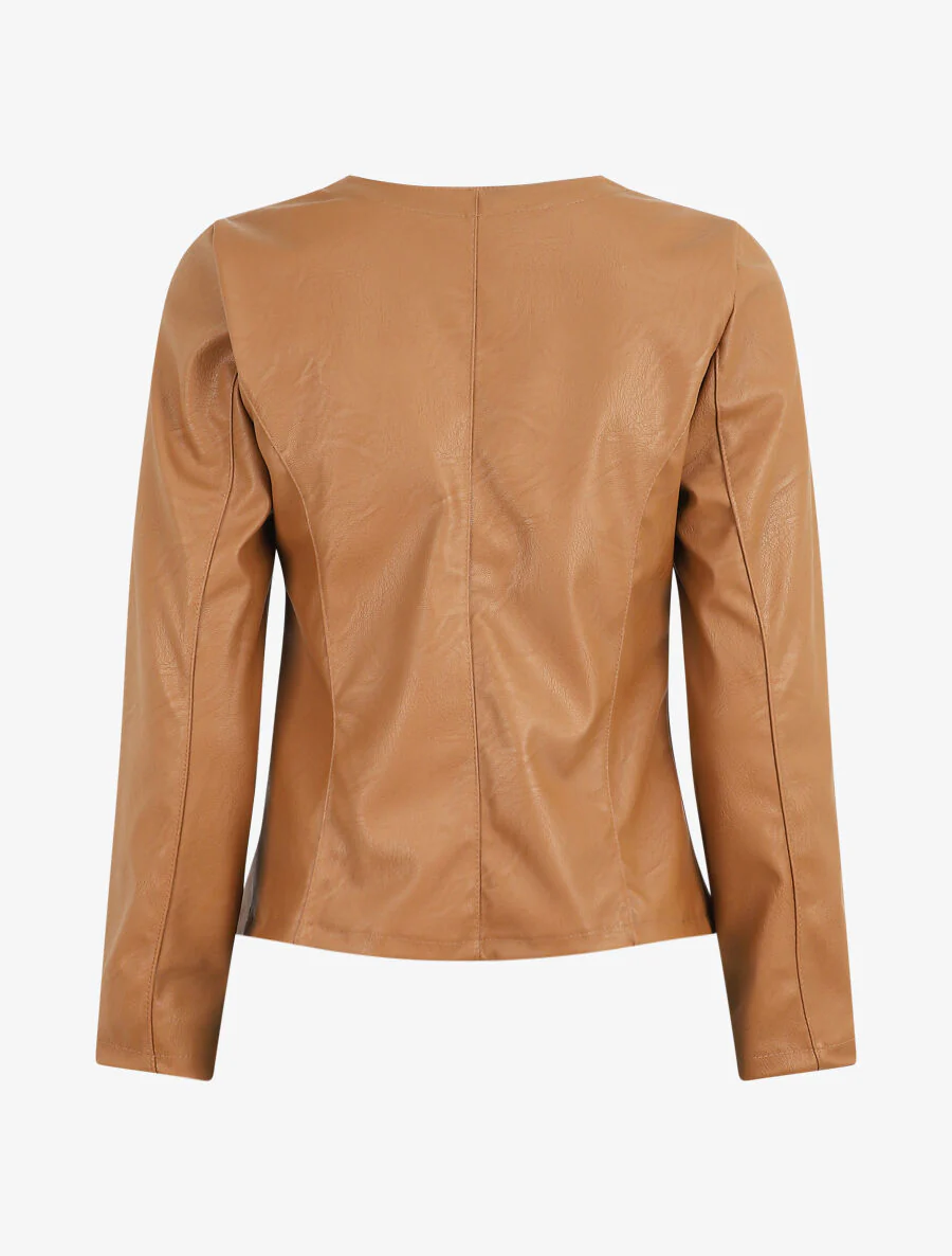 Veste ouverte en simili - Camel - Image 2