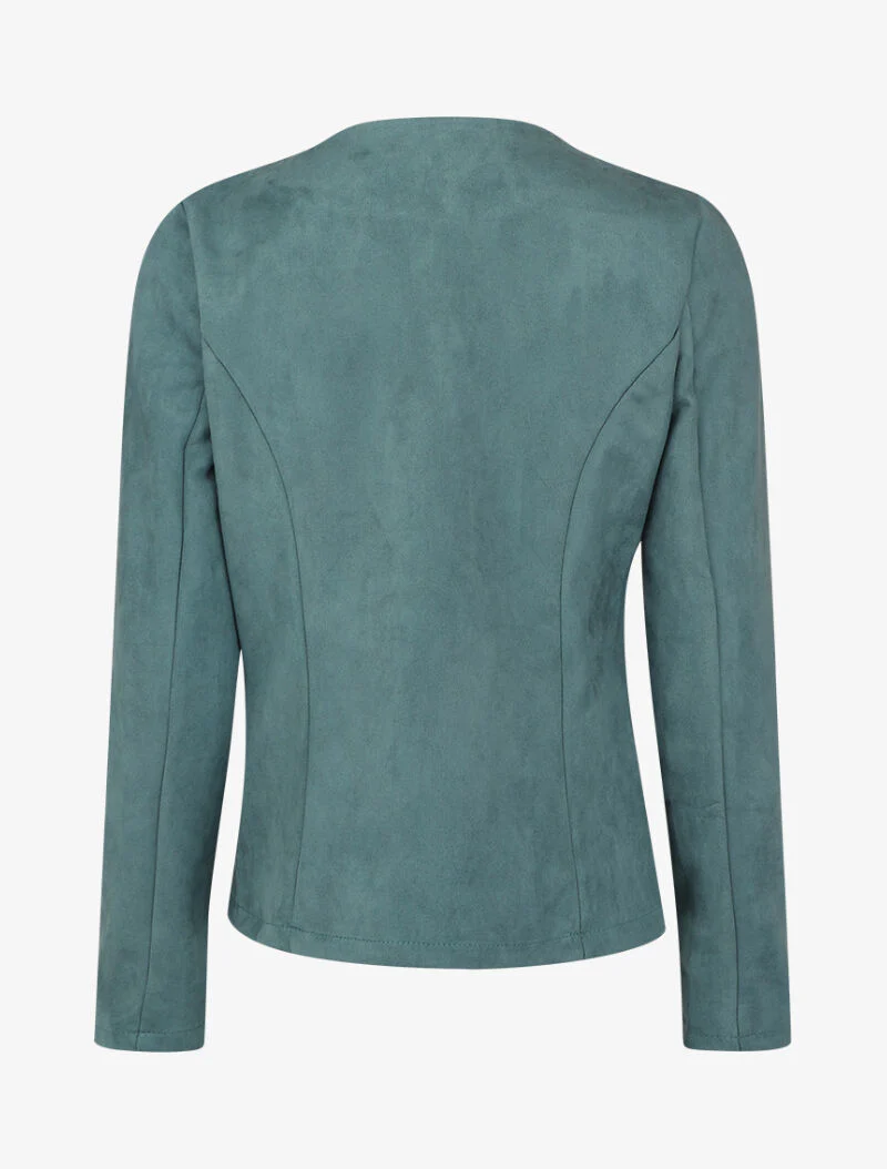 Veste ouverte en suédine à poches zippées en trompe l'oeil - Bleu charrette - Image 2