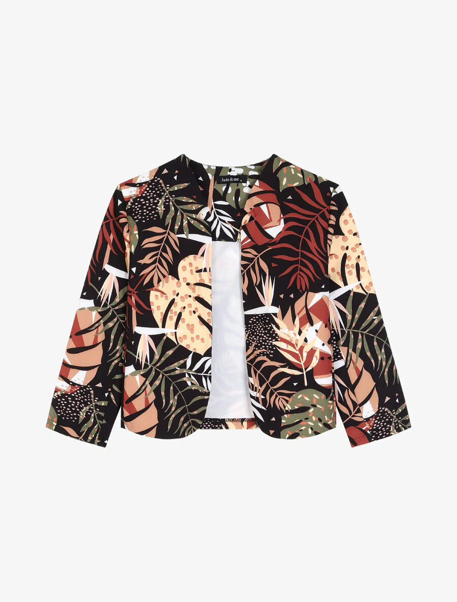 Veste ouverte imprimé feuilles graphiques - Noir
