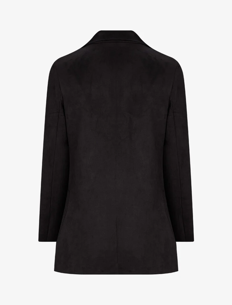 Veste ouverte mi-longue en suédine - Noir - Image 2