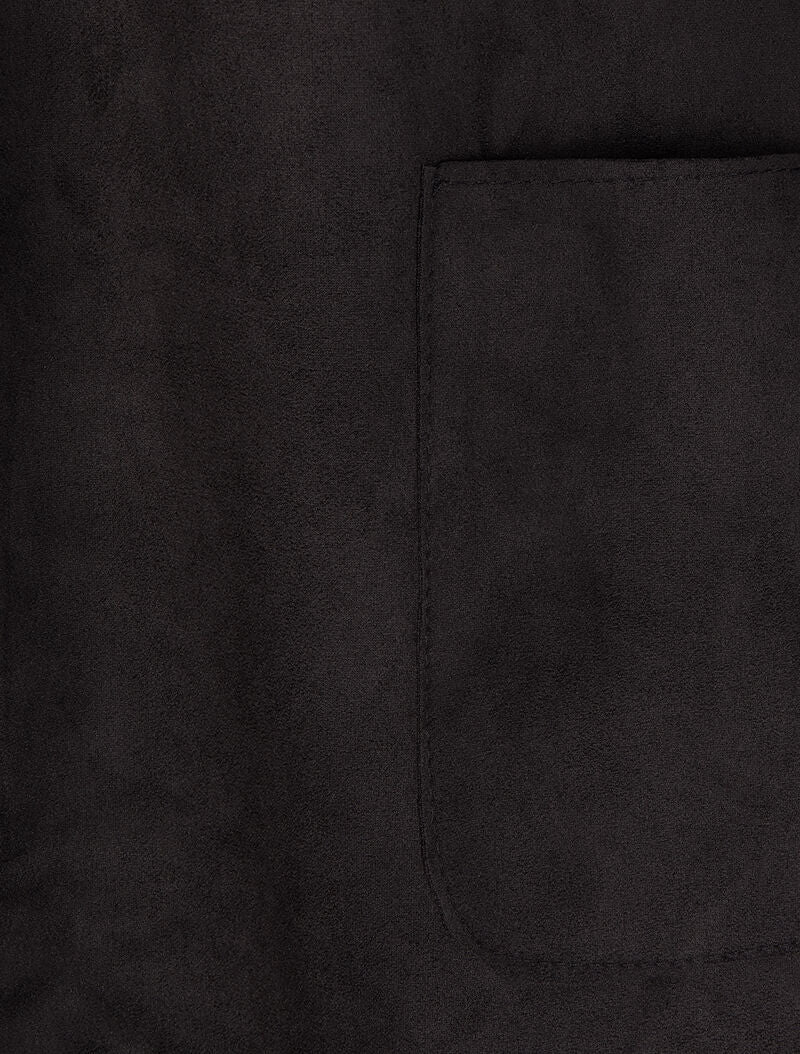 Veste ouverte mi-longue en suédine - Noir - Image 3