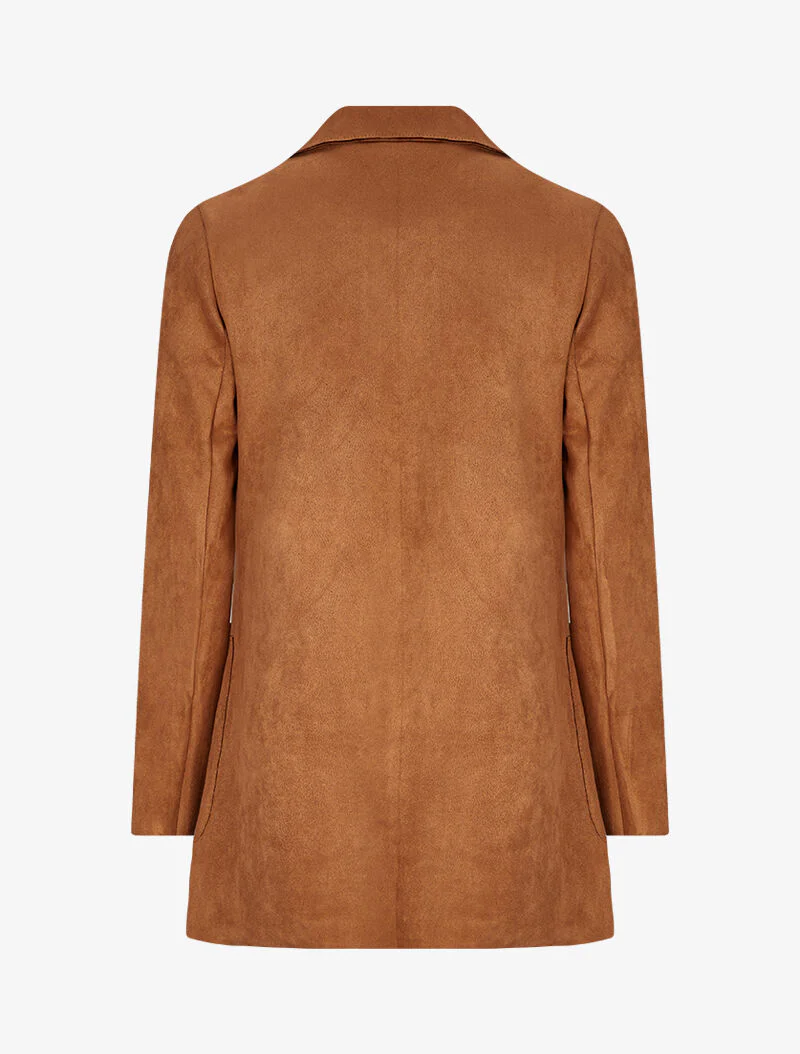 Veste ouverte mi-longue en suédine - Camel - Image 2