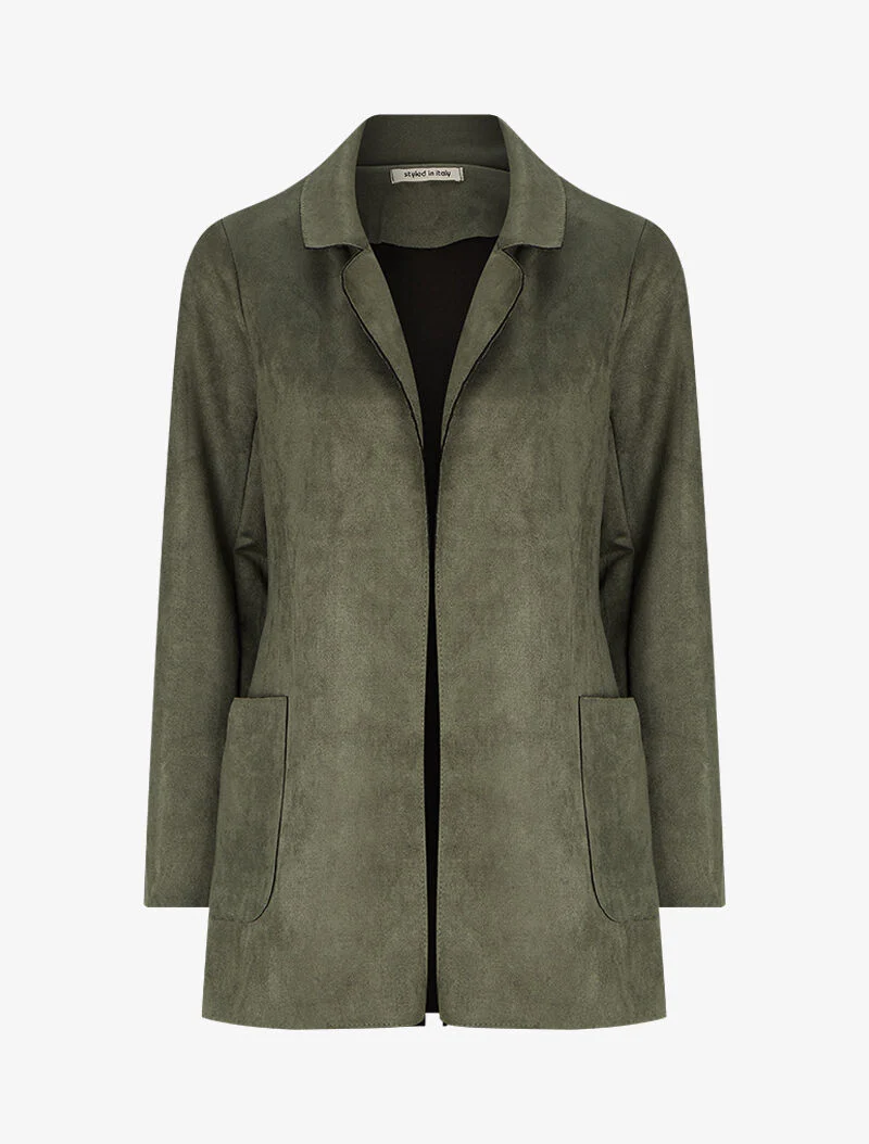Veste ouverte mi-longue en suédine - Kaki