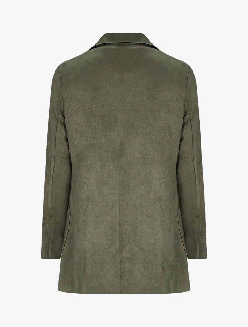 Veste ouverte mi-longue en suédine - Kaki - Image 2