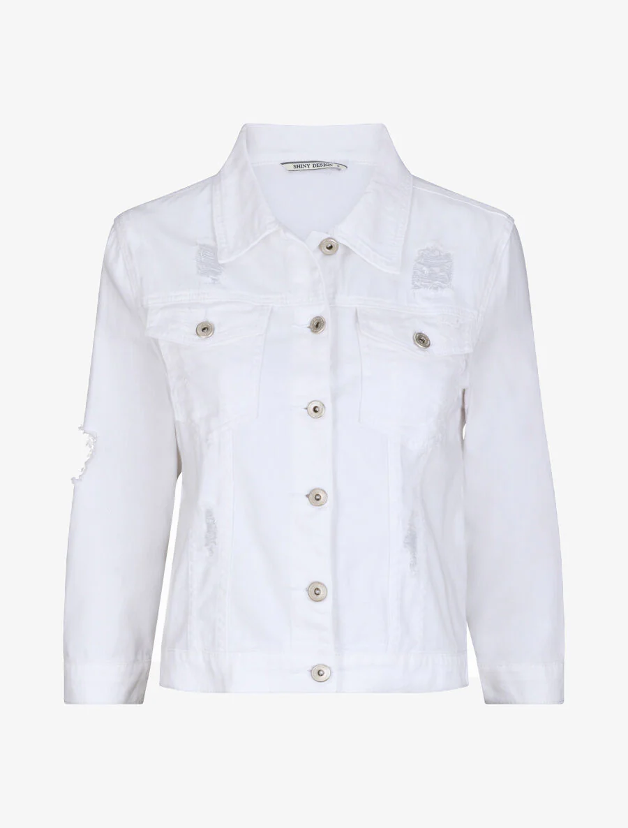 Veste oversize en jean unie déchiré - Blanc