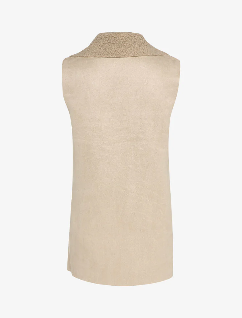 Veste sans manche style peau de mouton retournée - Beige - Image 2