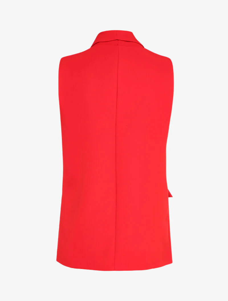 Veste sans manches à col tailleur et poches décoratives - Rouge - Image 2