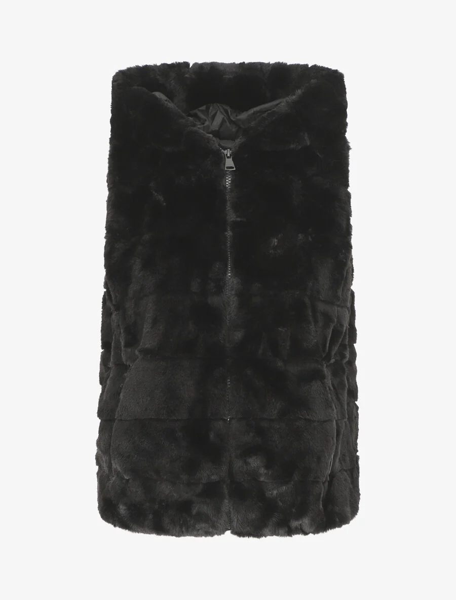 Veste sans manches en fourrure synthétique - Noir