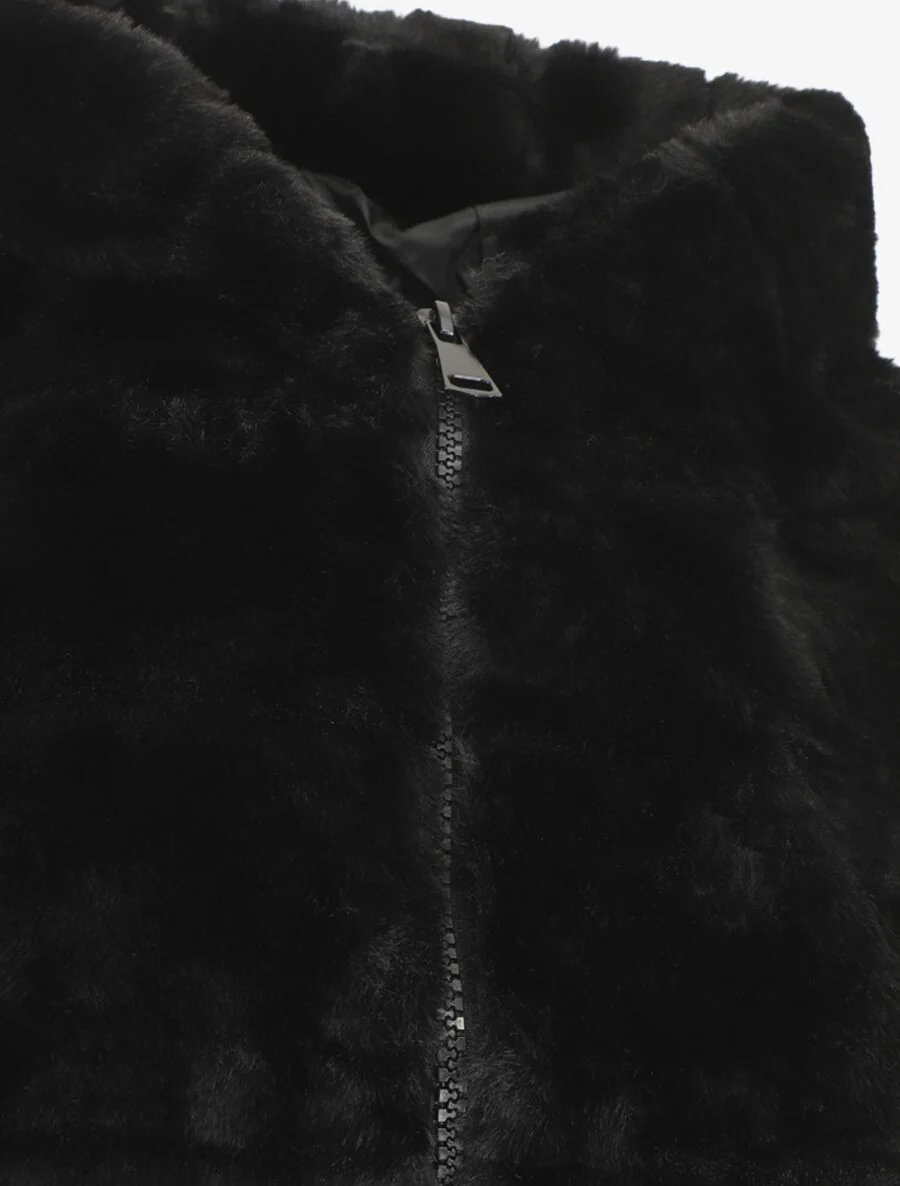 Veste sans manches en fourrure synthétique - Noir - Image 3