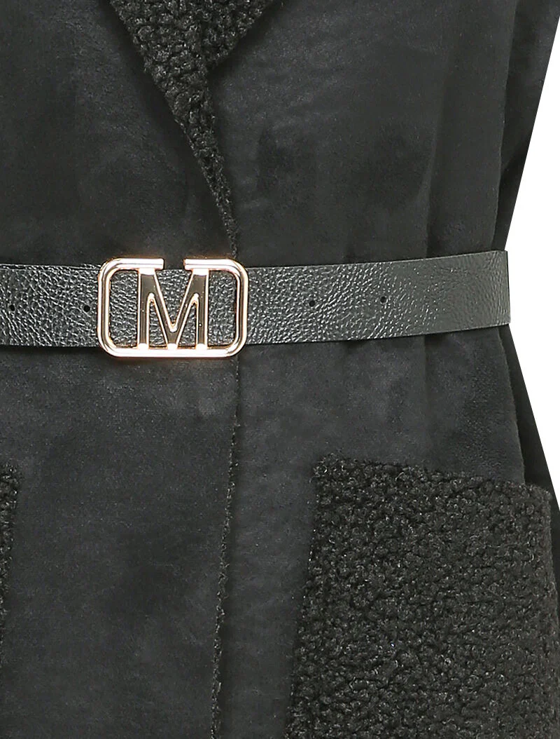 Veste sans manches style peau lainée - Noir - Image 3