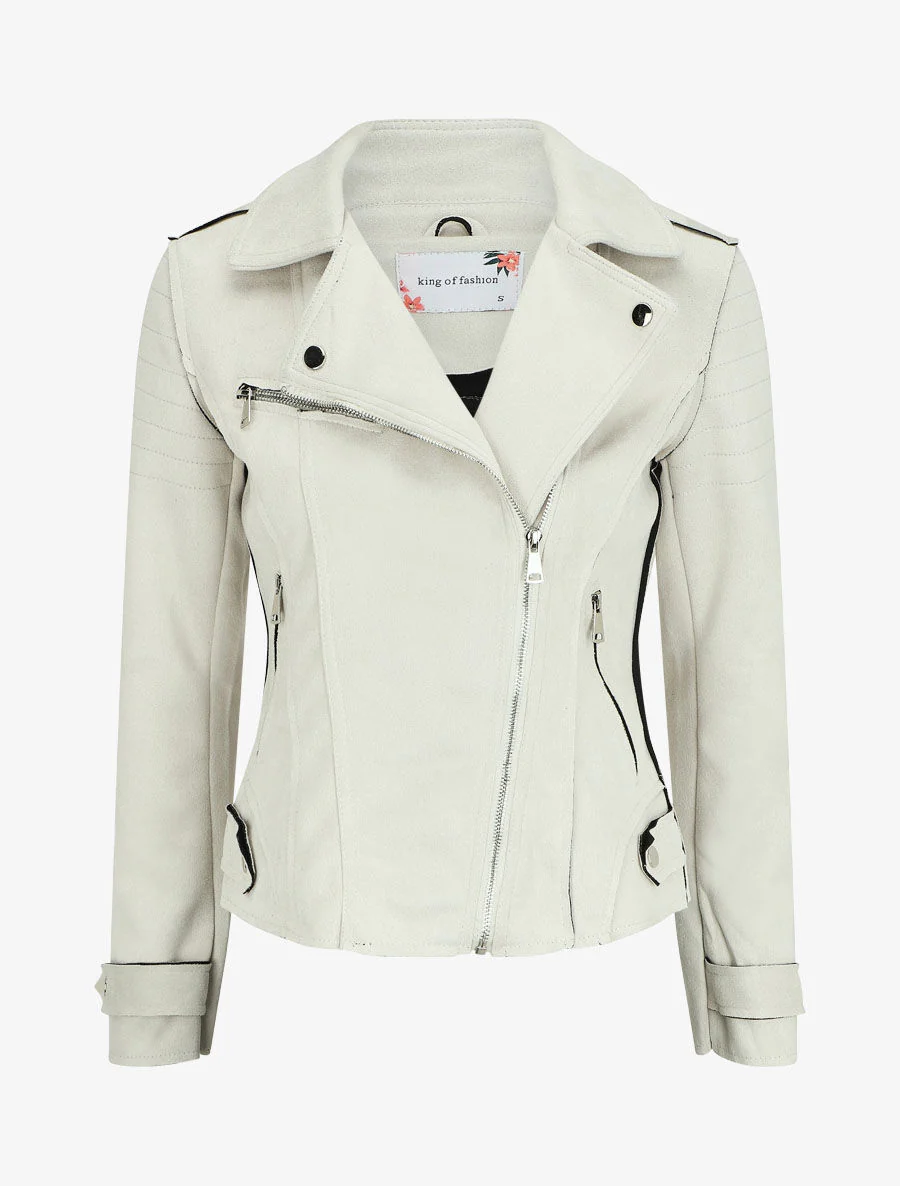 Veste style perfecto effet daim - Écru
