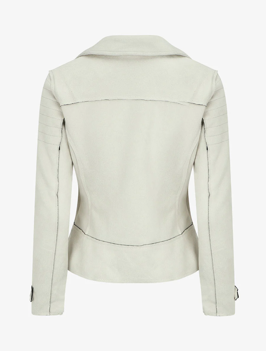 Veste style perfecto effet daim - Écru - Image 2