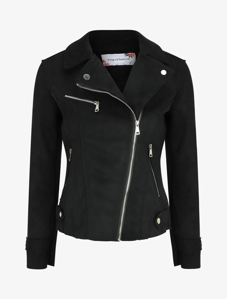 Veste style perfecto effet daim - Noir