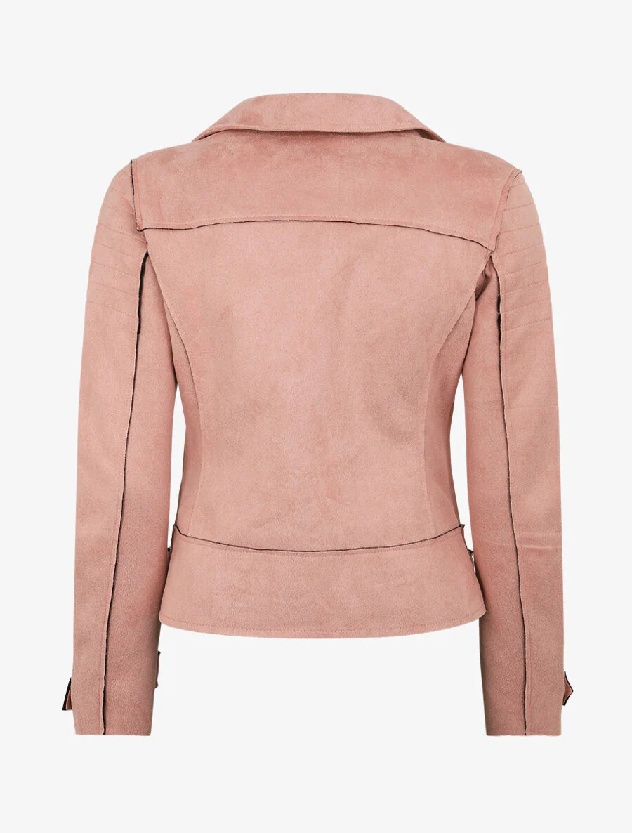 Veste style perfecto effet daim - Rose - Image 2