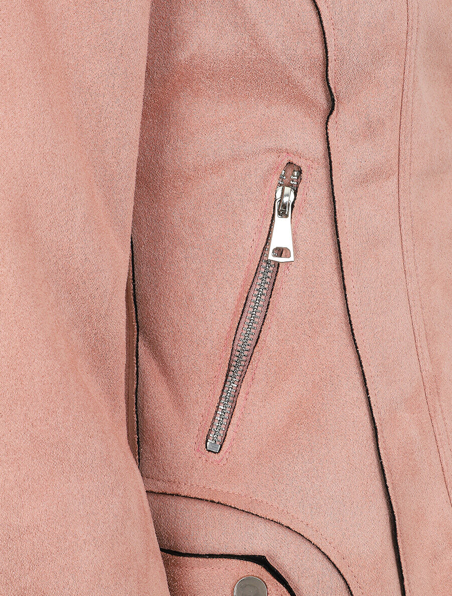 Veste style perfecto effet daim - Rose - Image 3