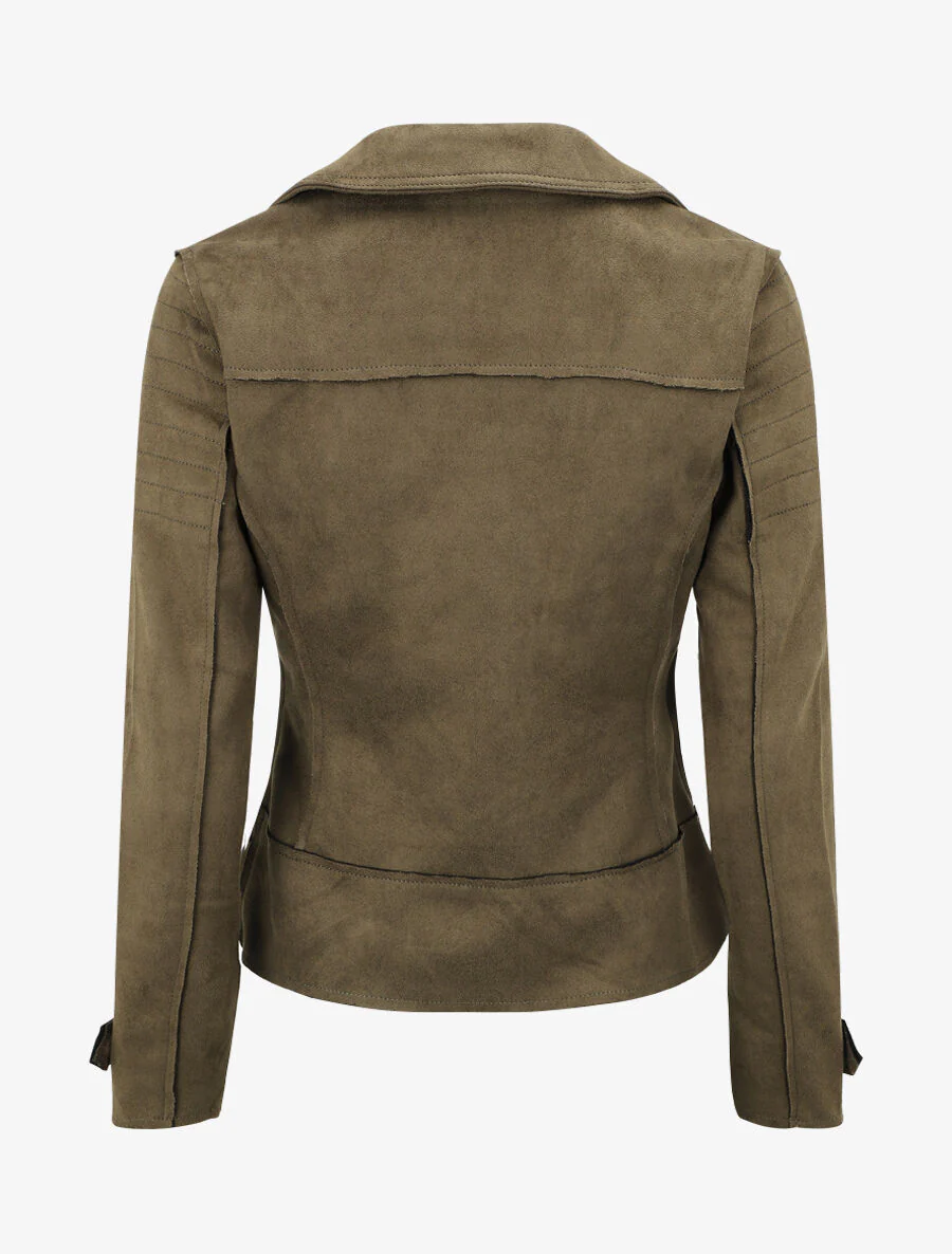 Veste style perfecto effet daim - Kaki - Image 2