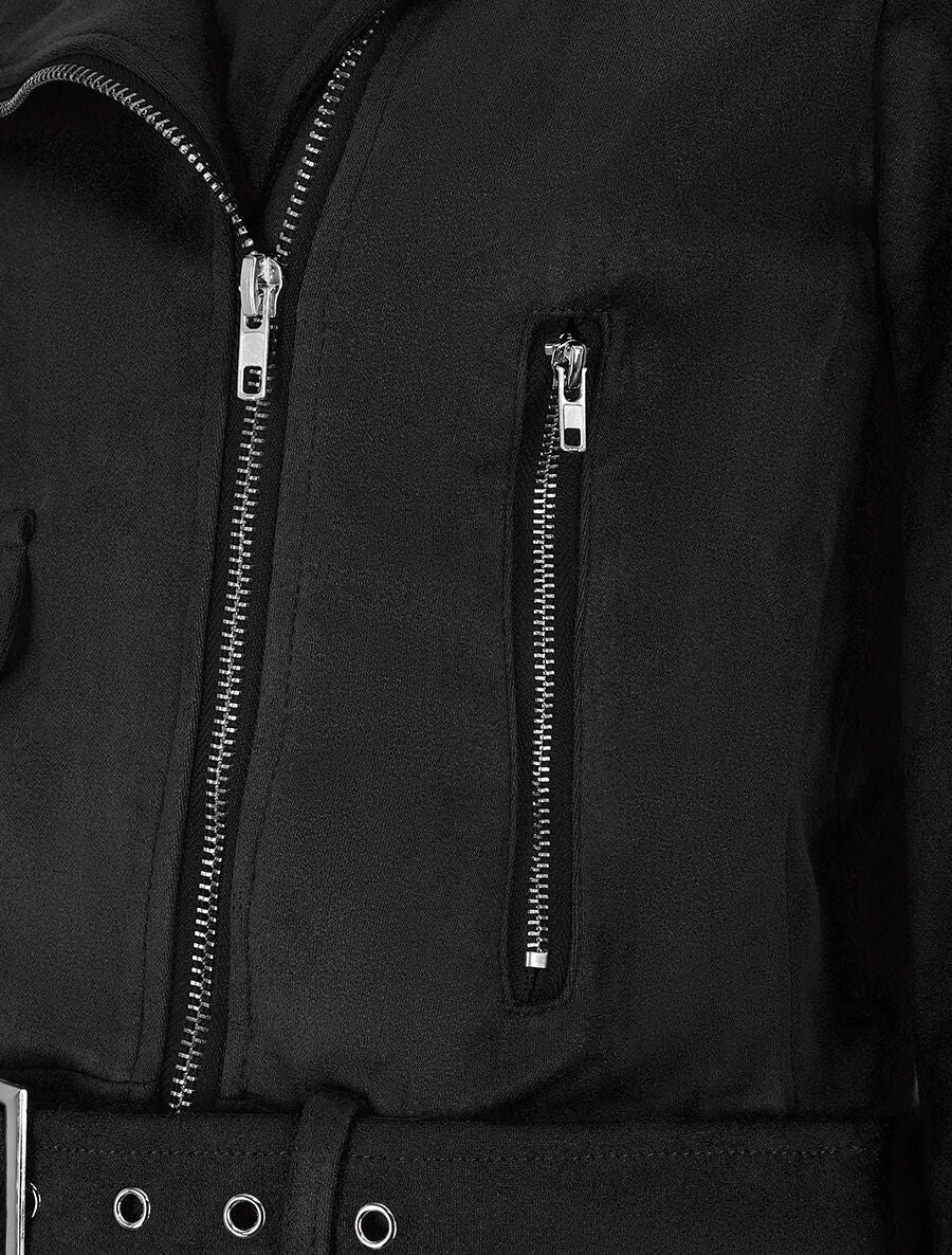 Veste style perfecto en suédine - Noir - Image 3