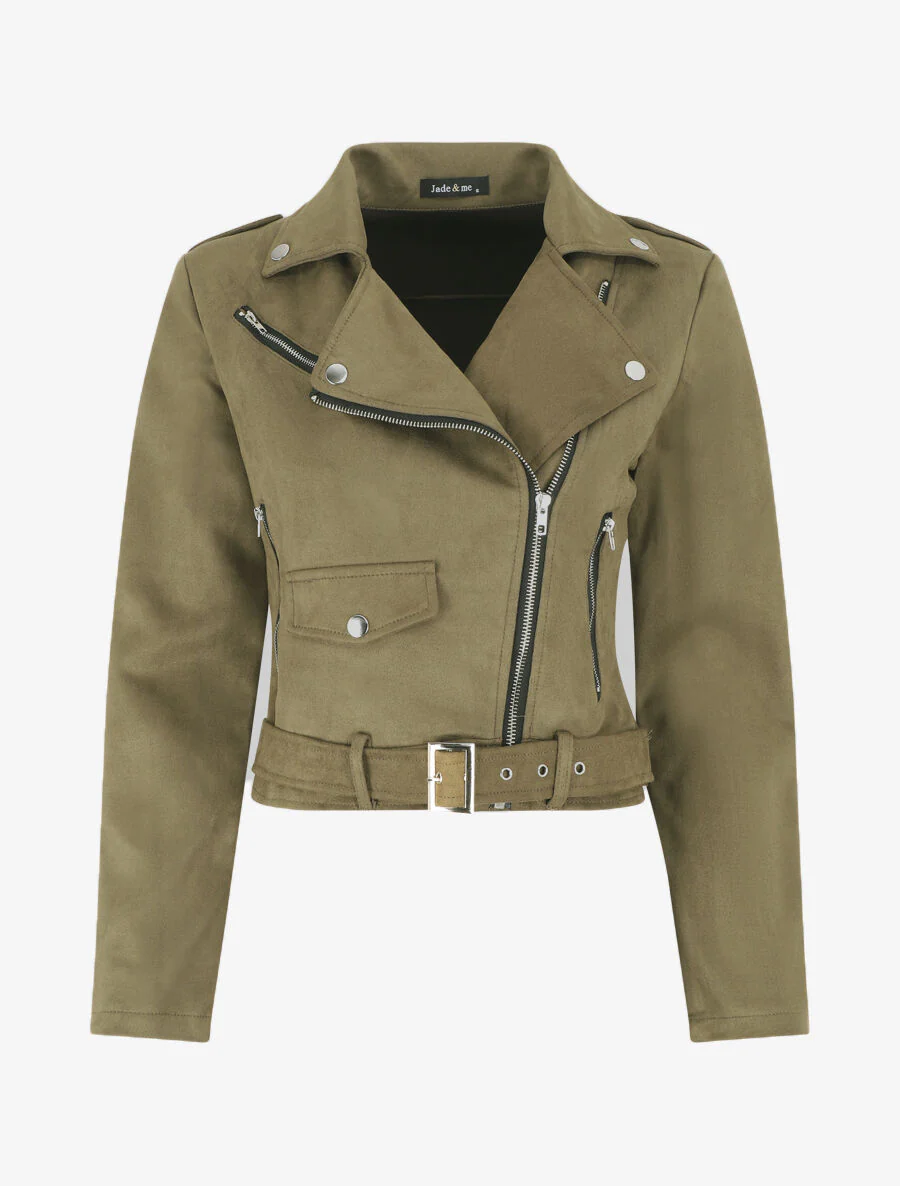 Veste style perfecto en suédine - Kaki