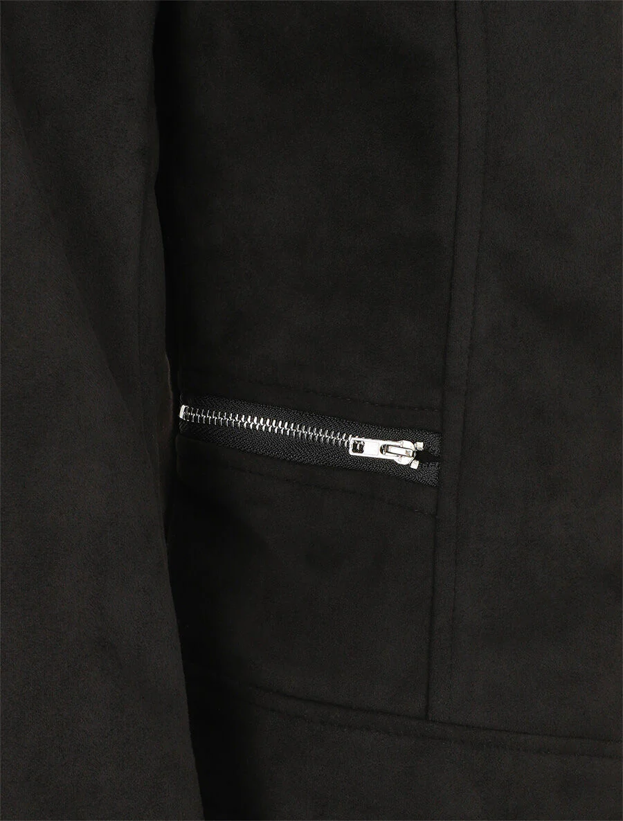 Veste style perfecto en suédine - Noir - Image 3