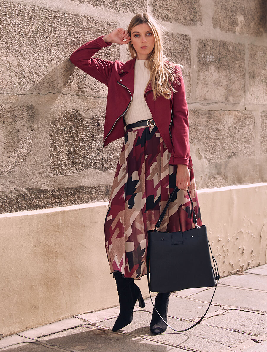 Veste style perfecto en suédine - Bordeaux - Image 4