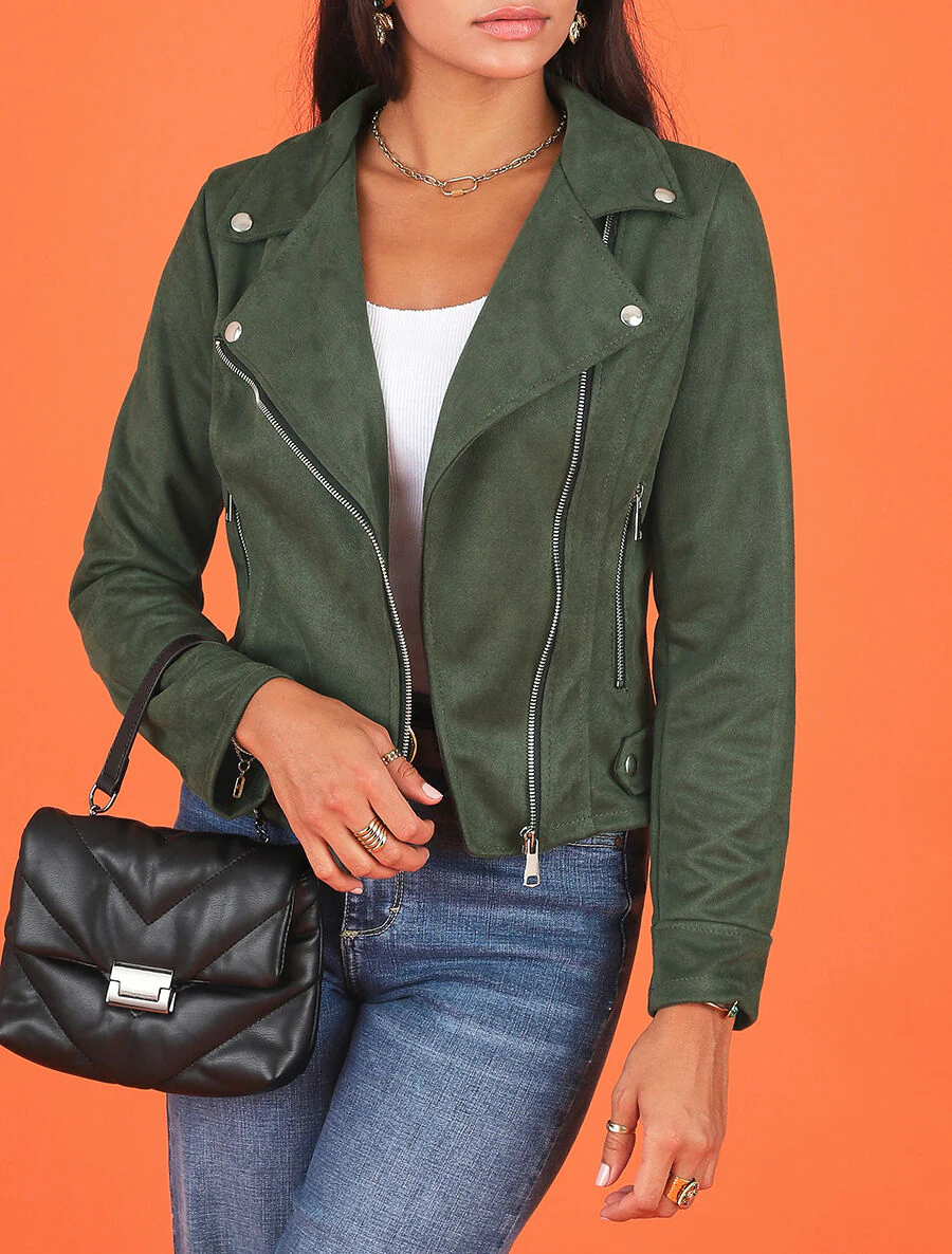 Veste style perfecto en suédine - Vert - Image 4