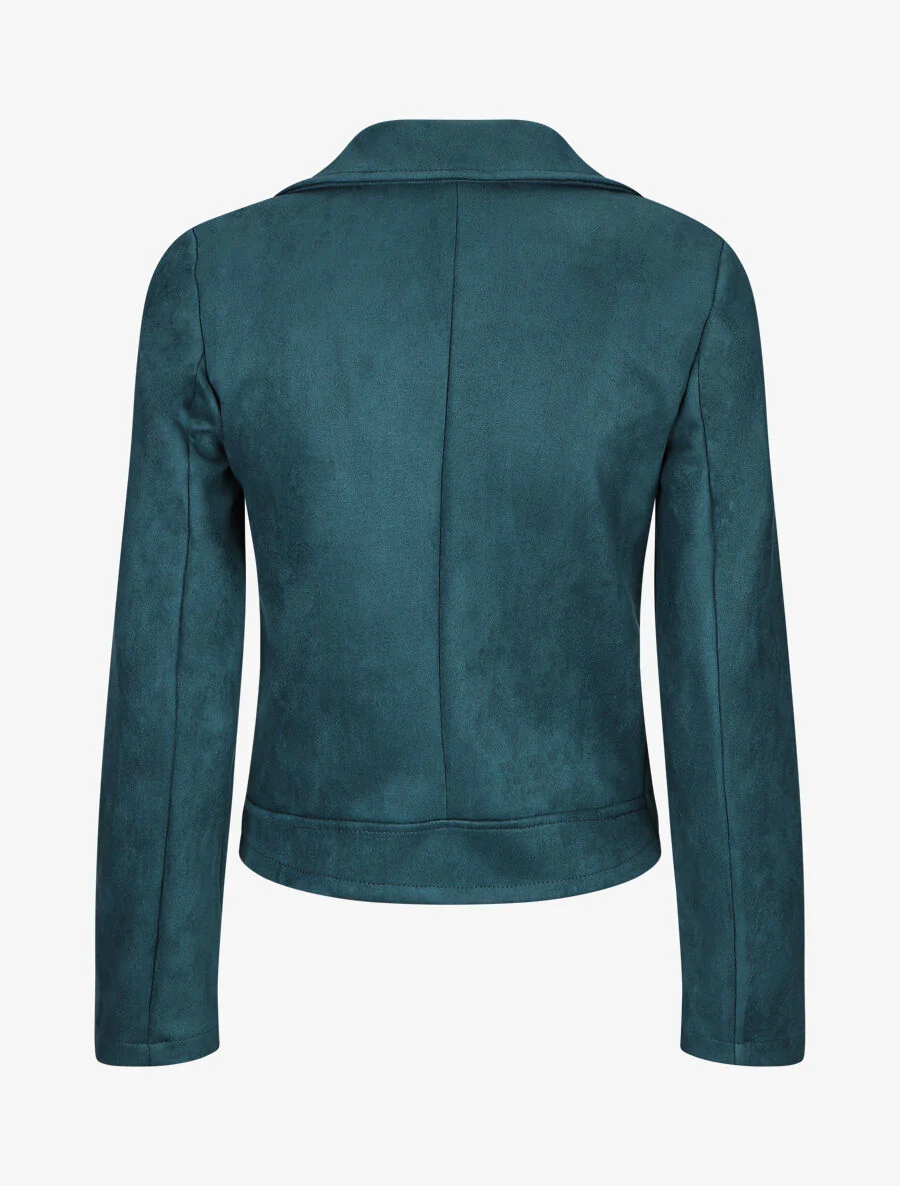 Veste style perfecto zippée en suédine - Bleu canard - Image 2