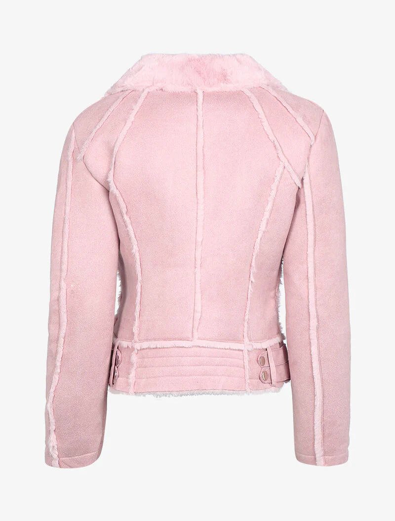 Veste suédée à col fourrure - rose - Image 2