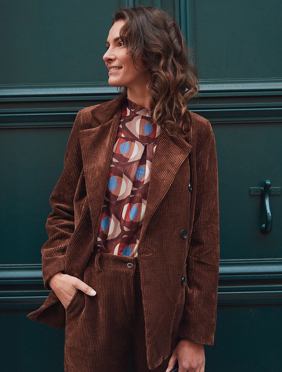 Veste uni en velours - Marron - Image 4