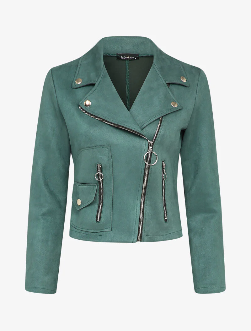 Veste unie courte en suédine - Bleu