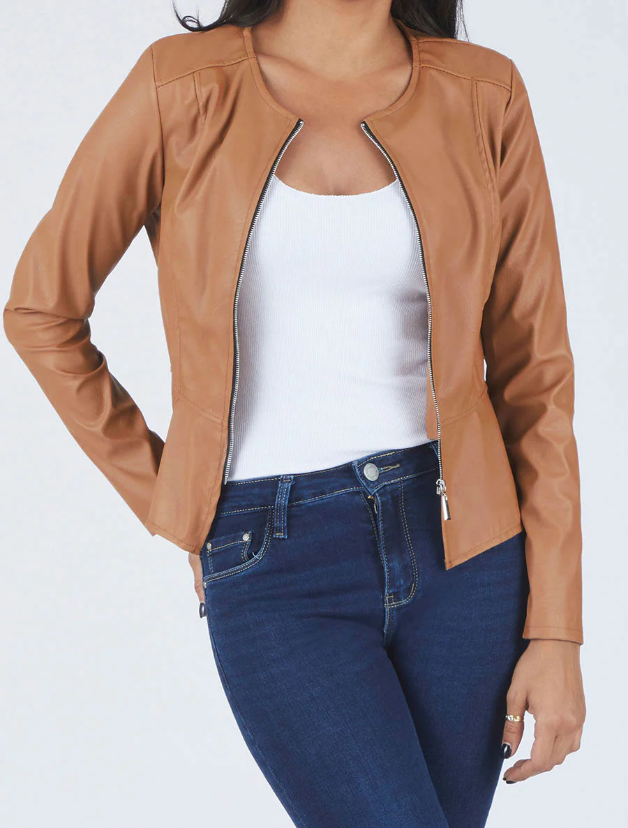 Veste zippée en simili - Camel - Image 4